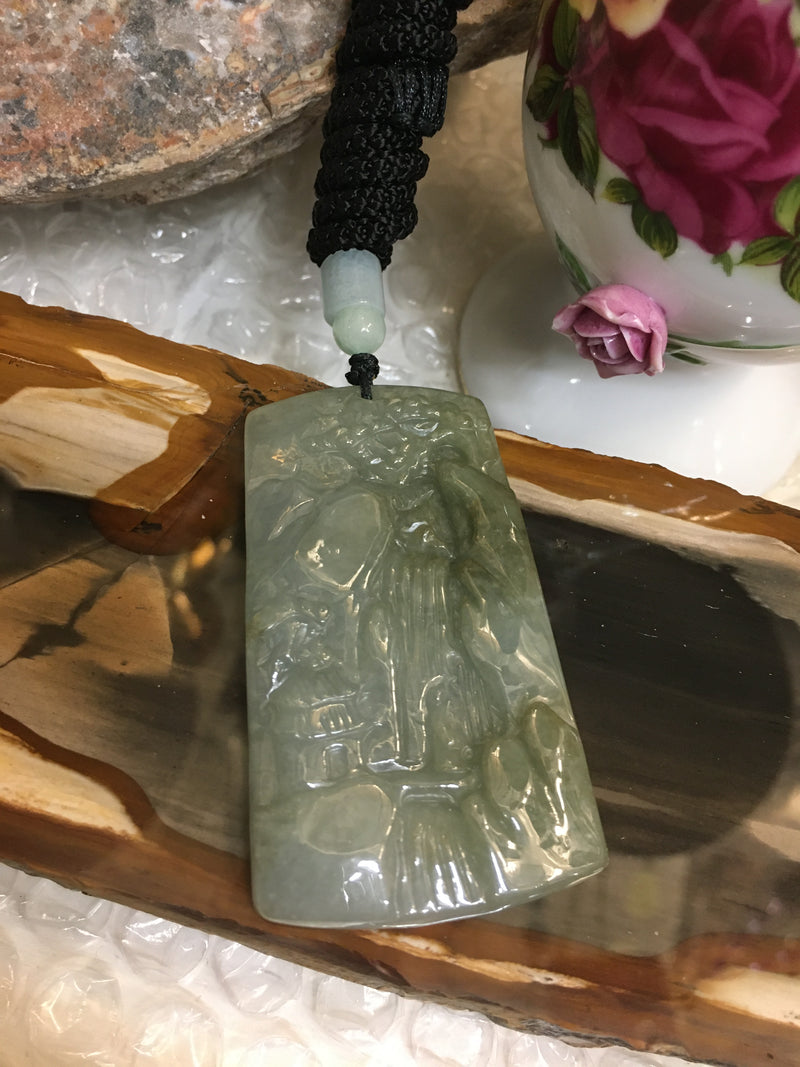 Unique Natural Jadeite Jade Landscape Pendant Necklace-Birthday Gifts Ideas