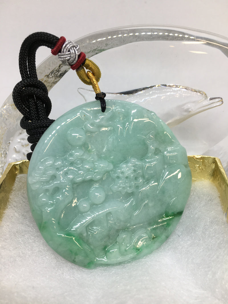 Rare Natural Green Jadeite Jade Round Pendant Necklace