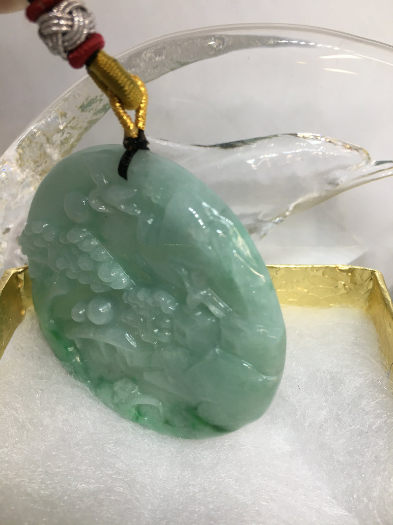 Rare Natural Green Jadeite Jade Round Pendant Necklace