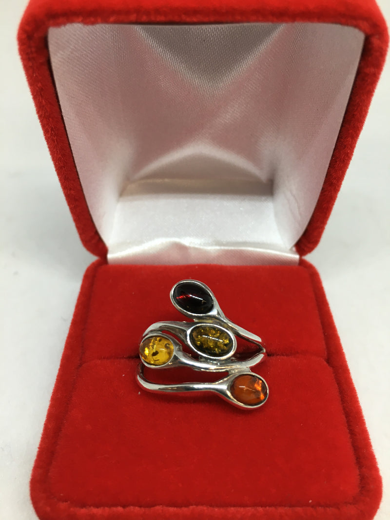 Beautiful Unique 4 in 1 Amber Ring with 925 Sterling Silver