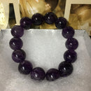 12mm natural amethyst beaded bracelet with polished purple gemstones on stretch cord, unisex healing crystal jewelry for stress relief and chakra balance