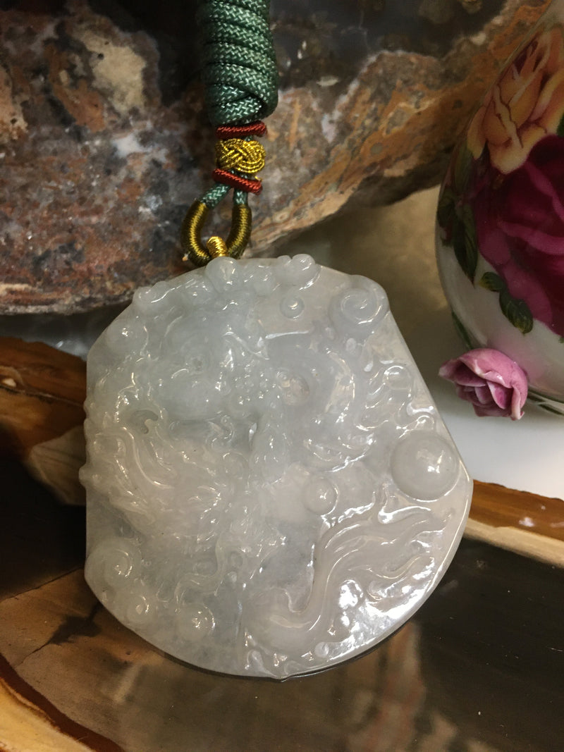 Natural White Jadeite Jade Pendant Necklace With Lucky Flying Dragon-Gifts For Men
