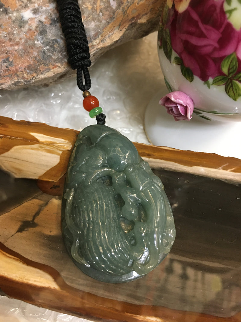 Unique Lake Green Lucky Jadeite Jade Pendant Necklace For Men & Businessman