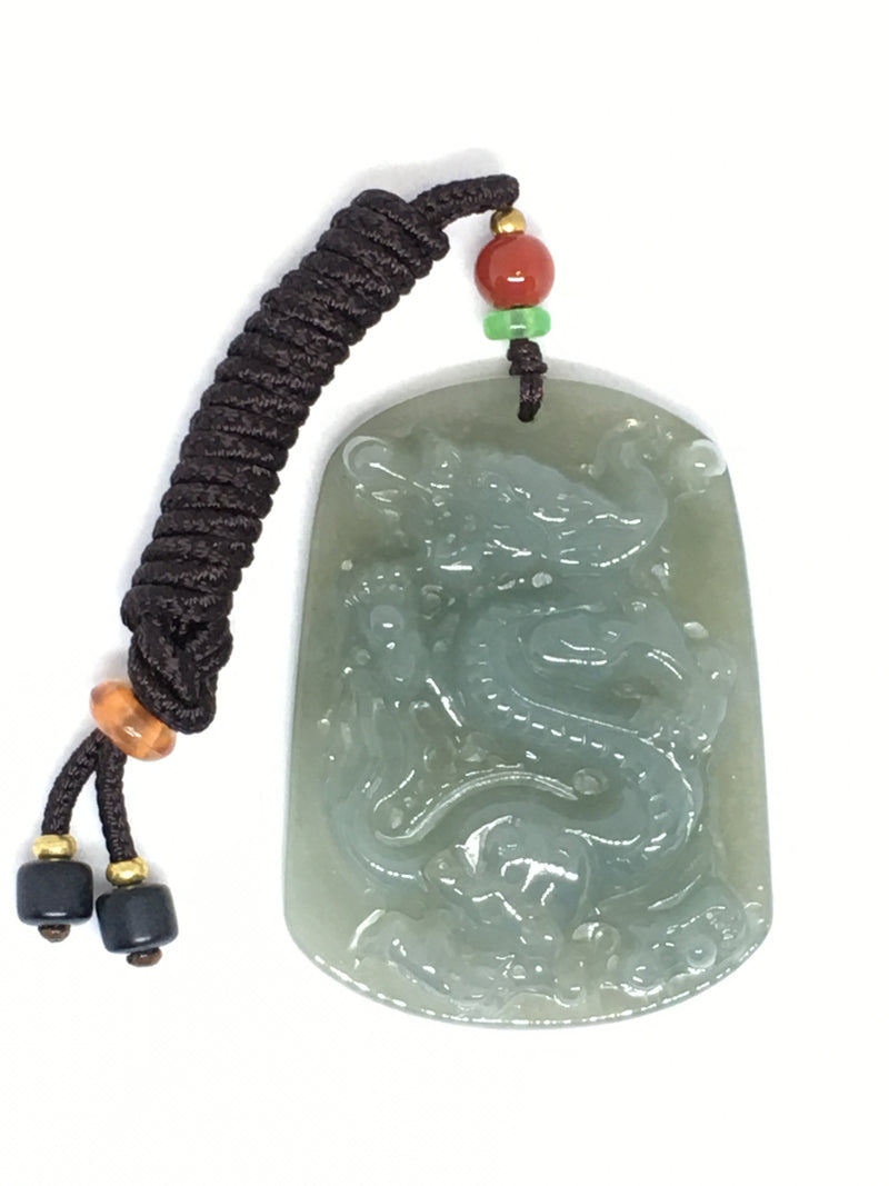 Rare Natural Jadeite Jade Pendant Necklace with Flying Dragon Carving