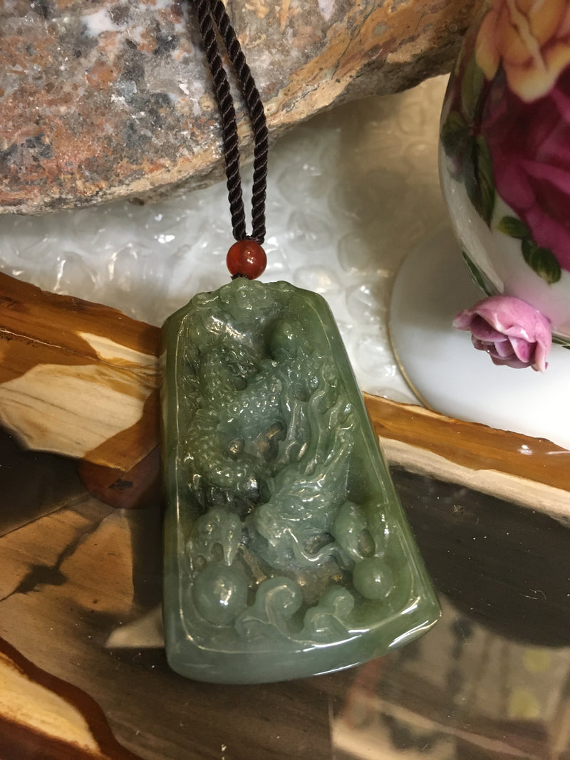 High Quality Natural Jadeite Jade Lucky Dragon Pendant Necklace- Best Gifts For Men