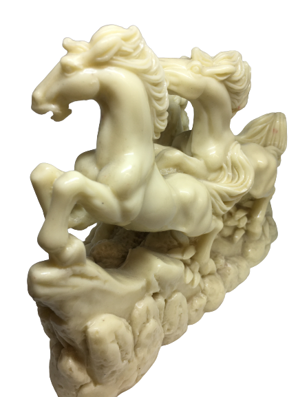 Double creamy white flying horses statue