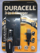 Duracell Home & Car 3 in 1 Phone Charger with Durable High-Speed Black Charging Cable