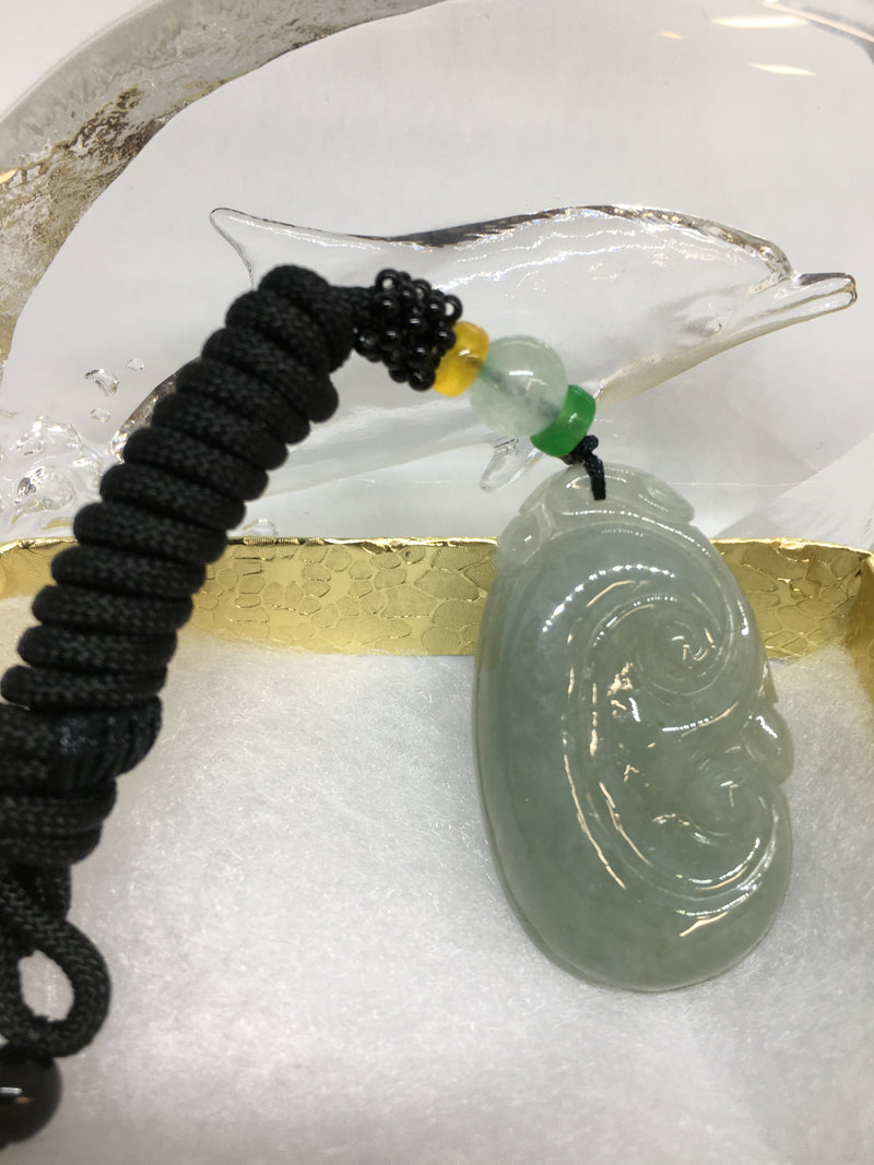 Beautiful Icy Quality Natural Jadeite Jade RUYI Pendant Necklace