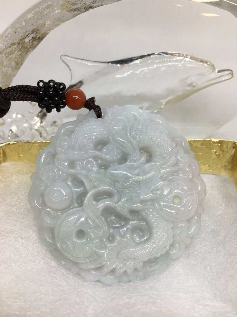 Beautiful Natural Jadeite Jade Pendant Necklace with Flying Dragon