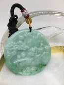Rare Natural Green Jadeite Jade Round Pendant Necklace