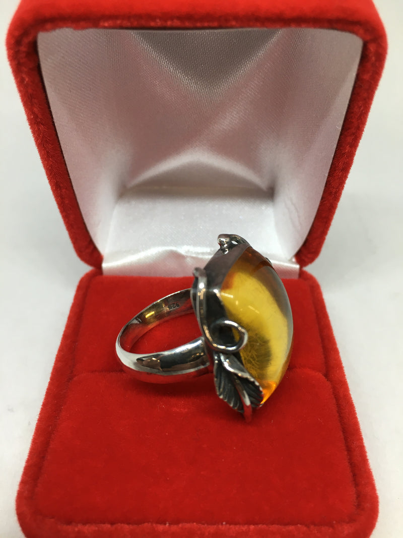 Stunning Designed Amber Ring with Sterling Silver