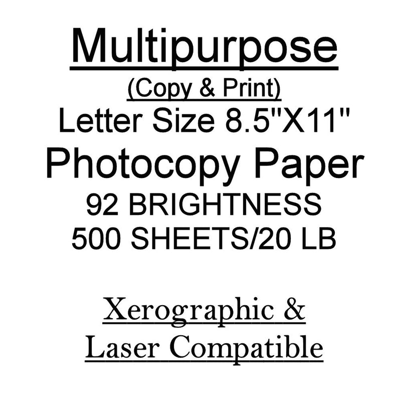 Multipurpose Xerographic & Laser Compatible Copy or Printing Paper