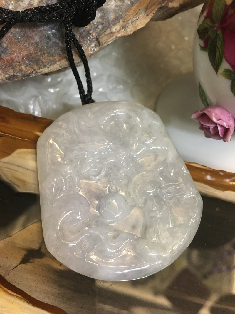 Natural Icy Jadeite Jade Lucky Dragon Pendant Necklace-Best Gifts For Men