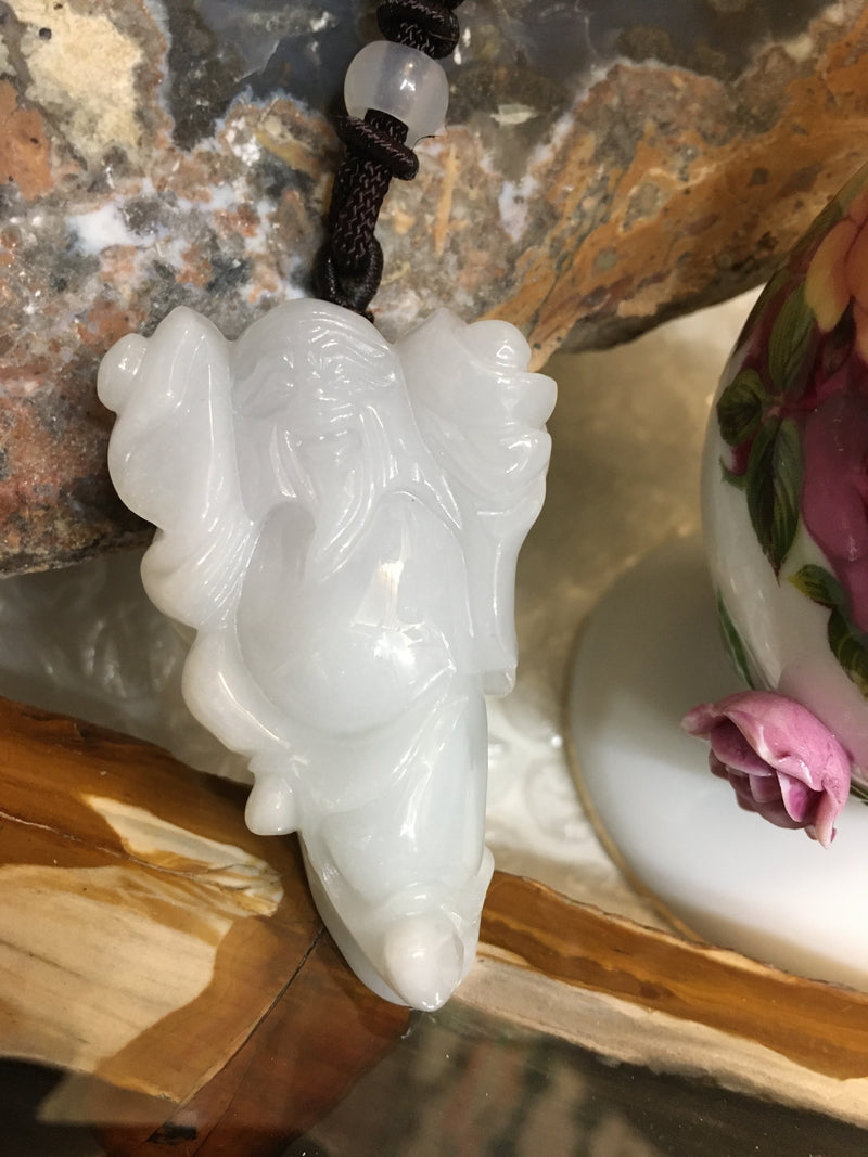 Rare White Jadeite Jade Pendant Of Fortune God - Best Gifts For Parents & Grandparents