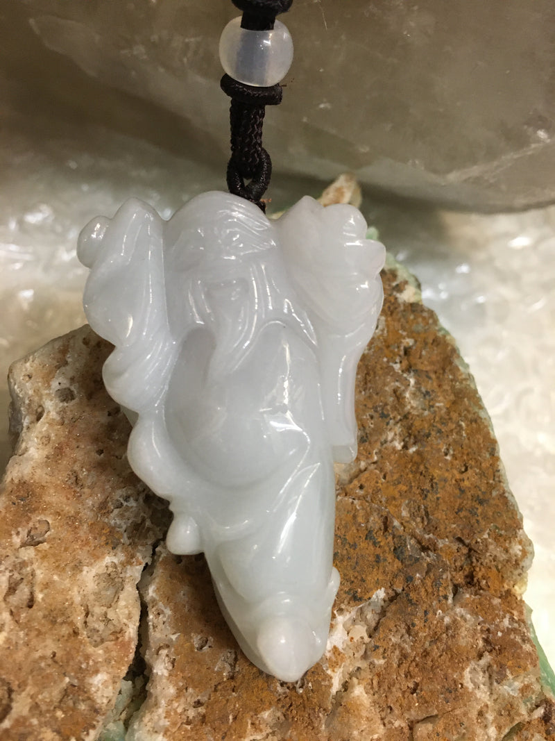Rare White Jadeite Jade Pendant Of Fortune God - Best Gifts For Parents & Grandparents