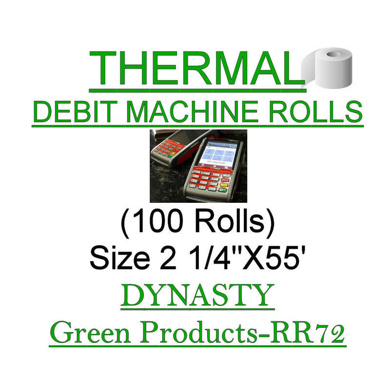 2 1/4" x 55' RR72 Premium Quality BPA Free Debit Machine Thermal Rolls-100 Rolls